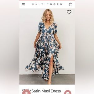 * WORN ONCE* Baltic Born Sicily Satin Maxi Dress Blue Floral Medium